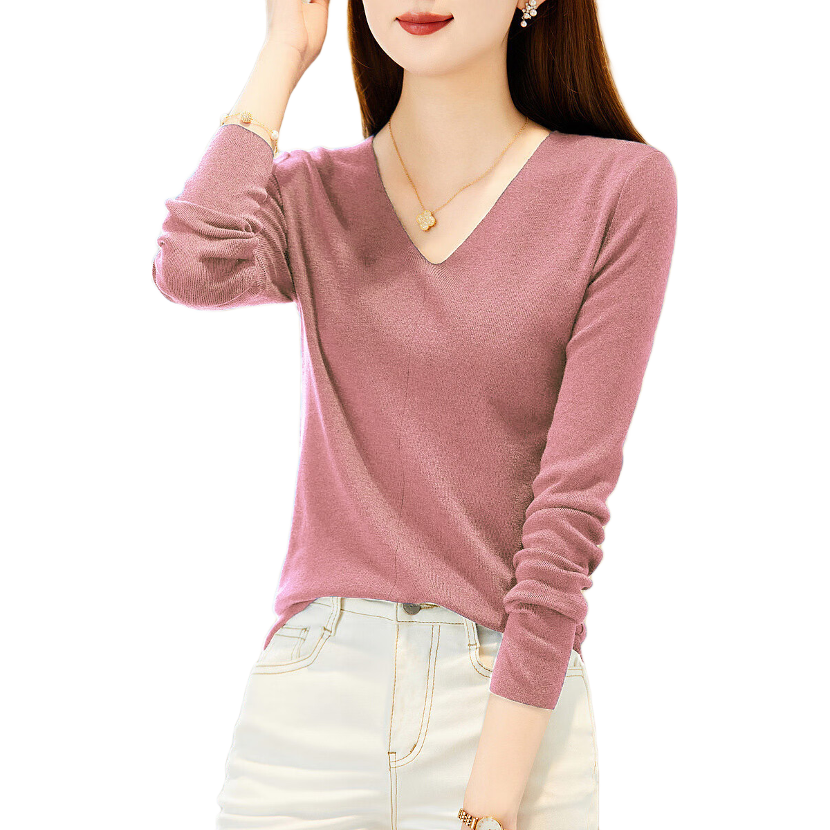 Dme [Capsule Wardrobe Series] Spring And Autumn Paper Thin V-Neck Sweater, Lazy Loose-Fitting Knit Top for Wome