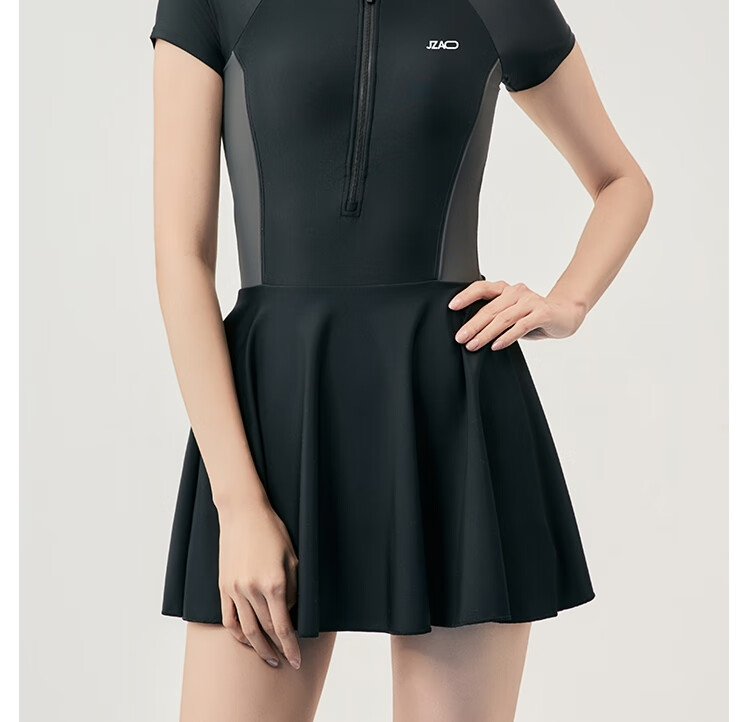 JD Jingzao Women's One-Piece Skirted Swimsuit Slimming Chlorine-Resistant Quick-Dry Conservative Beach Hot Spring Swimwear Black M 26