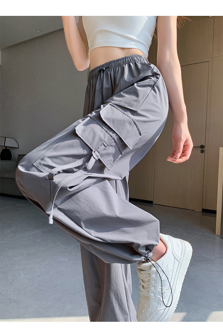 Women's Free Style Cargo Pants Summer Thin Ice Silk Quick-Dry Paratrooper Hiking Pants 2026 New High-Waist Slim Casual Wide-Leg Pants 15