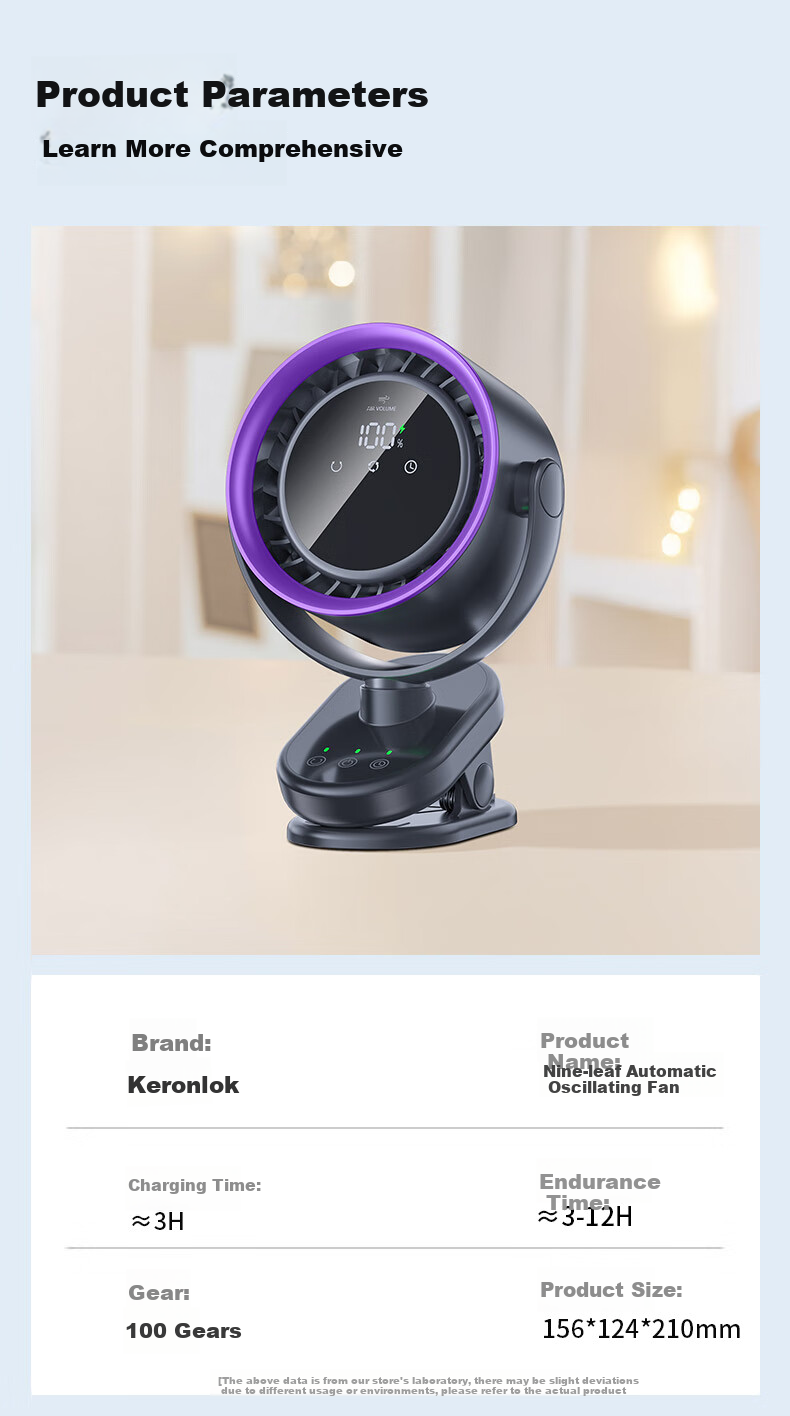 CRENOV [9-Blade Oscillating Fan] Desktop Mini Fan, Quiet Office Fan, Oscillating Dorm Bed Fan, USB Electric Fan for Cooling, Clip-On Wall-Mounted Fan, Small Kitchen Fan, Bedside Rechargeable Desktop Fa 35