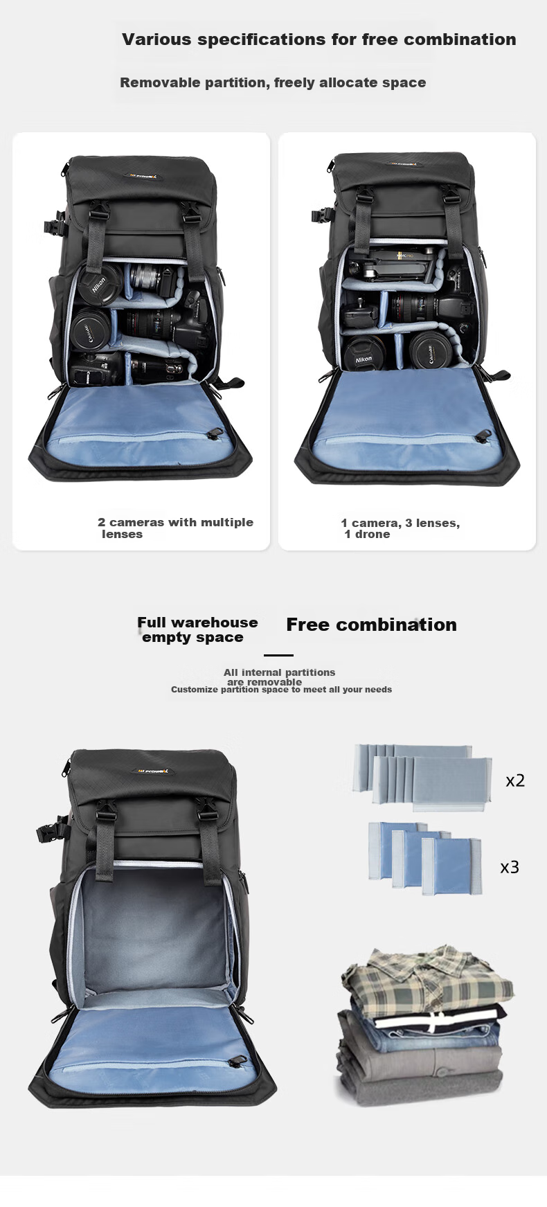 Pulewei Camera Bag, Urban Travel Photography Backpack, Waterproof Camera Bag, Nikon Sony Canon Mirrorless DSLR Photography Backpack, Large Capacity Inner Liner Bag, Commuter Bag 6