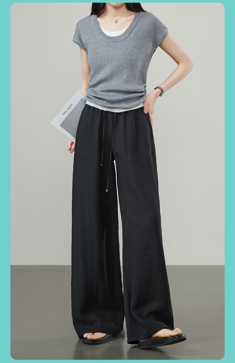 ESE-Y Ice Linen Wide-Leg Pants for Women, New Summer 2025 Style, Linen Light-Weighted Outfit, Yamamoto White Straight-Leg Pants, Beige, Size 30 23