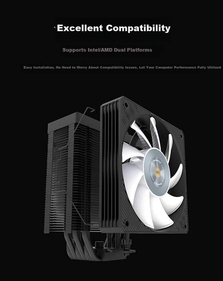 Apexgaming V6BG Single Tower Six Heat Pipes/Smart Digital Display Temperature Control Cooler, Dual Platform Compatible, Aura Sync Support, for 12th/13th Gen Intel Core, Main Product 5