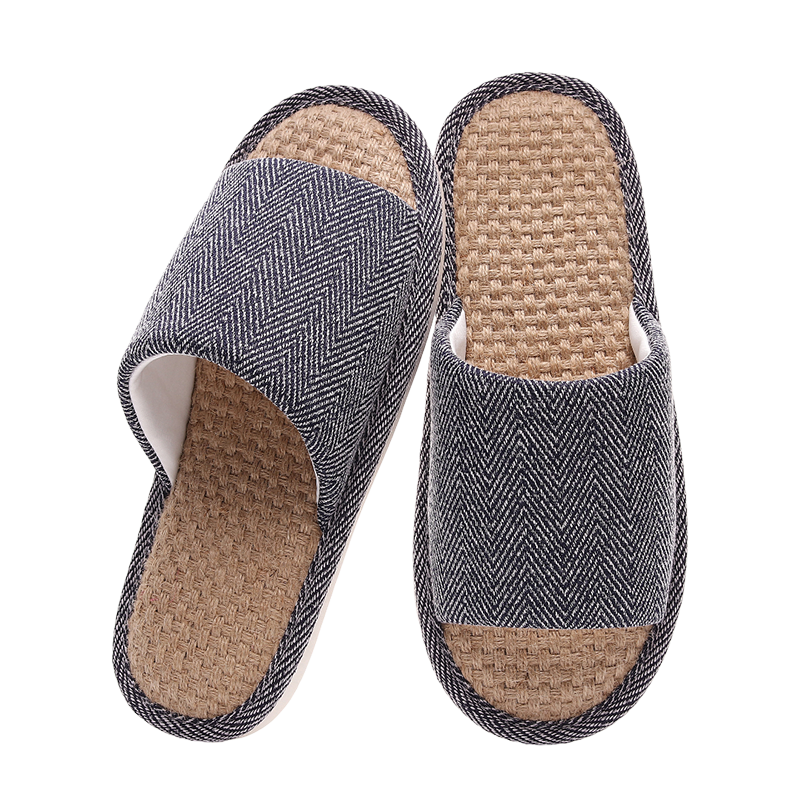 GUOLUOFEI Linen Slippers, Men's Style, Indoor Home Use, Non-Slip Breathable, for Wooden Floors, All Seasons, Women's Slippers, Dark Purple, Size 40-41