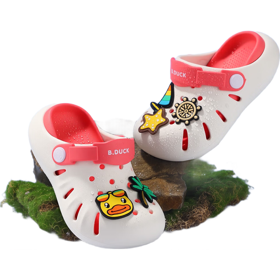 B.Duck Children's Sandals, Boys' Cartoon Beach Shoes, Girls' Garden Shoes, Slippers, 5972 White And Pink, Size 34