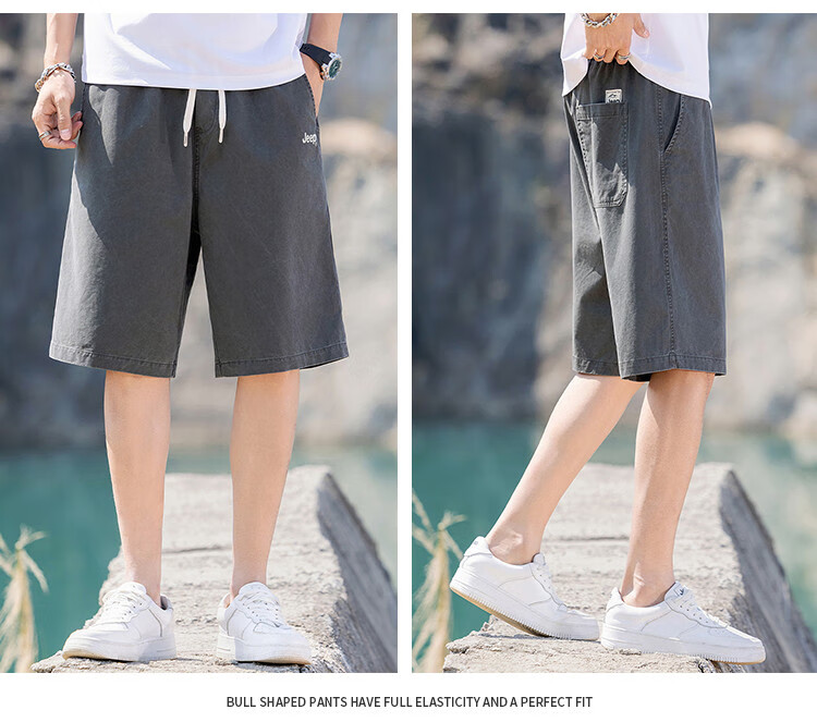 JEEP [Pure Cotton Comfort] Loose-Fitting Sweatpants, Men's Clothing, Summer Shorts, Wide-Leg Pants, Knee-Length Shorts 13