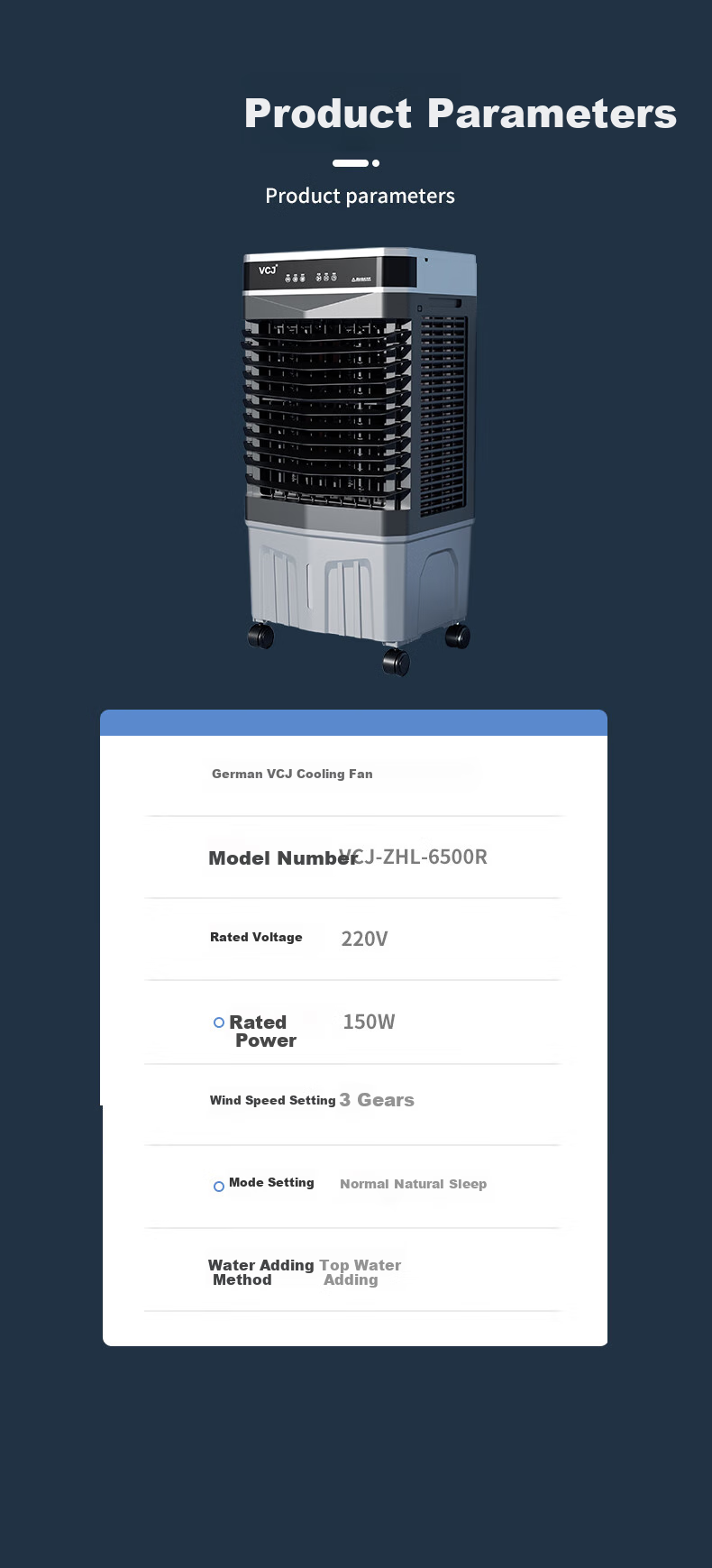 VCJ Powerful Cooling Commercial Evaporative Air Cooler High Airflow Water Cooling Fan Industrial Air Conditioner 40L Touch Control Timer ZHL-5500R 8