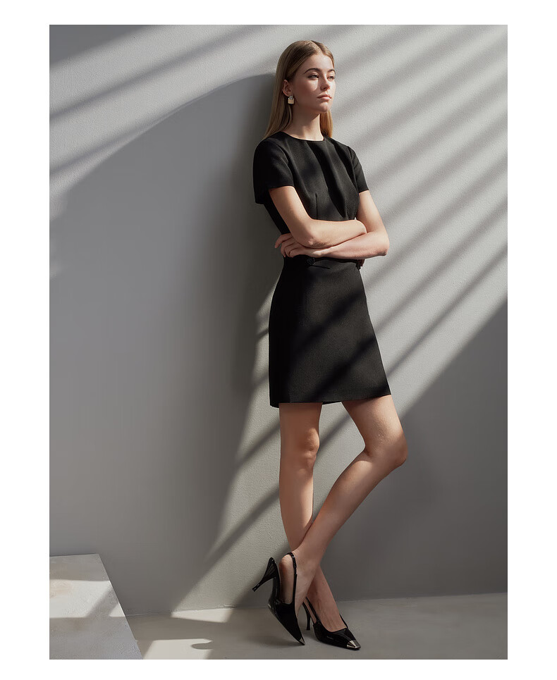 G2000 Comfortable Skin-Friendly/Mall-Matching Women's Spring And Summer Business Commute Short-Sleeve Dress, Black, M/36 10