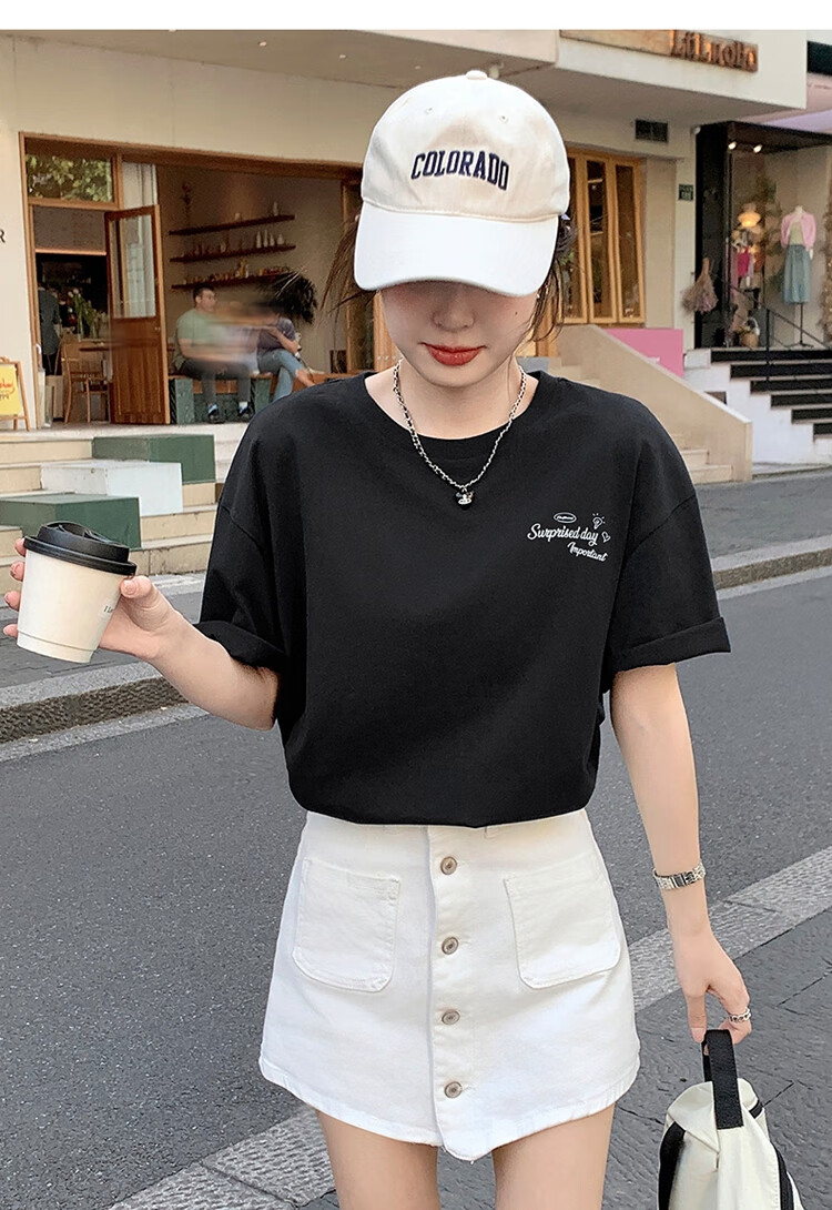TonLion 2025 Summer Women's Back Text Print Short-Sleeve T-Shirt, Black, M 8
