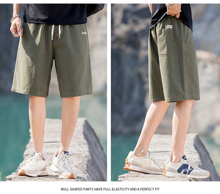 JEEP [Pure Cotton Comfort] Loose-Fitting Sweatpants, Men's Clothing, Summer Shorts, Wide-Leg Pants, Knee-Length Shorts 5