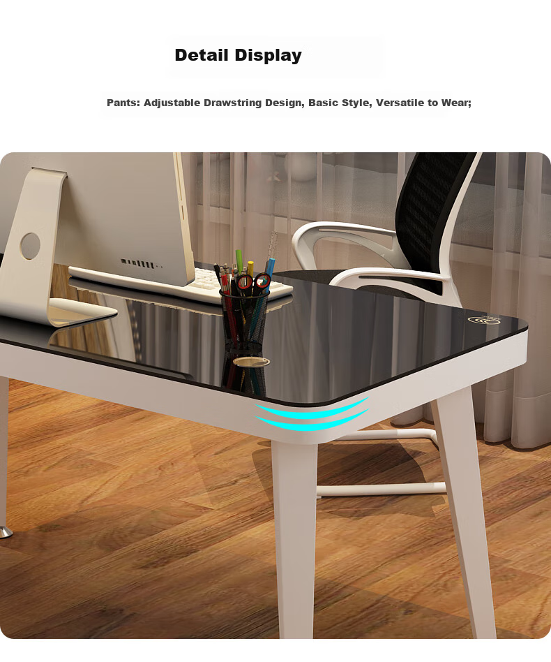 Fanshe Tempered Glass Computer Desk, Glass Desktop Workstation, Thickened Nordic Simple Office Desk 3
