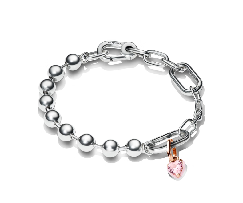 Pandora ME Series Heart-Shaped Bracelet Set, Pink Heart-Shaped Personalized Silver Beaded Chain, Birthday Gift for Girlfriend 2
