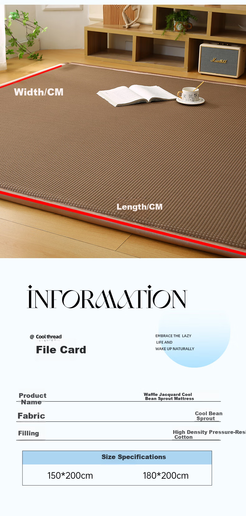 Wuyinliangpin Cooling Bean Mattress Cover, Sleeping Pad, Floor Mat, Tatami Cooling Mat Cover, 1.8x2 Meters 18