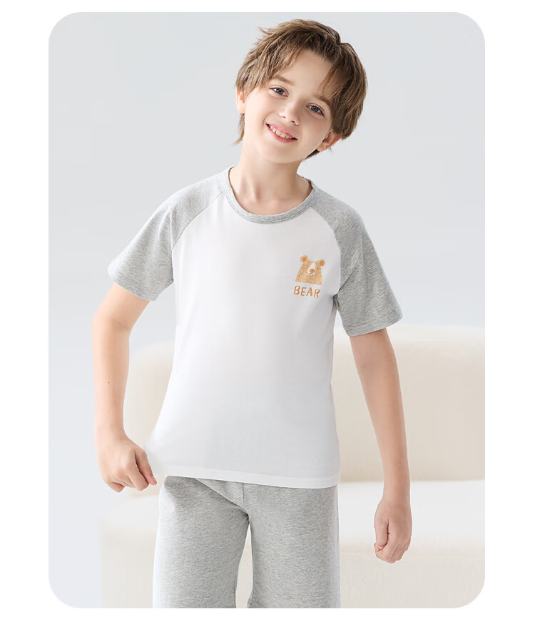 MiiOW Children's Pajamas [100% Cotton], Boys' Summer Thin Short-Sleeve Round Neck Sleepwear, Baby And Older Child Home Wear Set 4