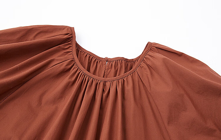 Demana [Klein Blue] Summer French Style Pure Cotton Gathered Loose Waist Puff Sleeve A-line Mid-length Women's Dress 11