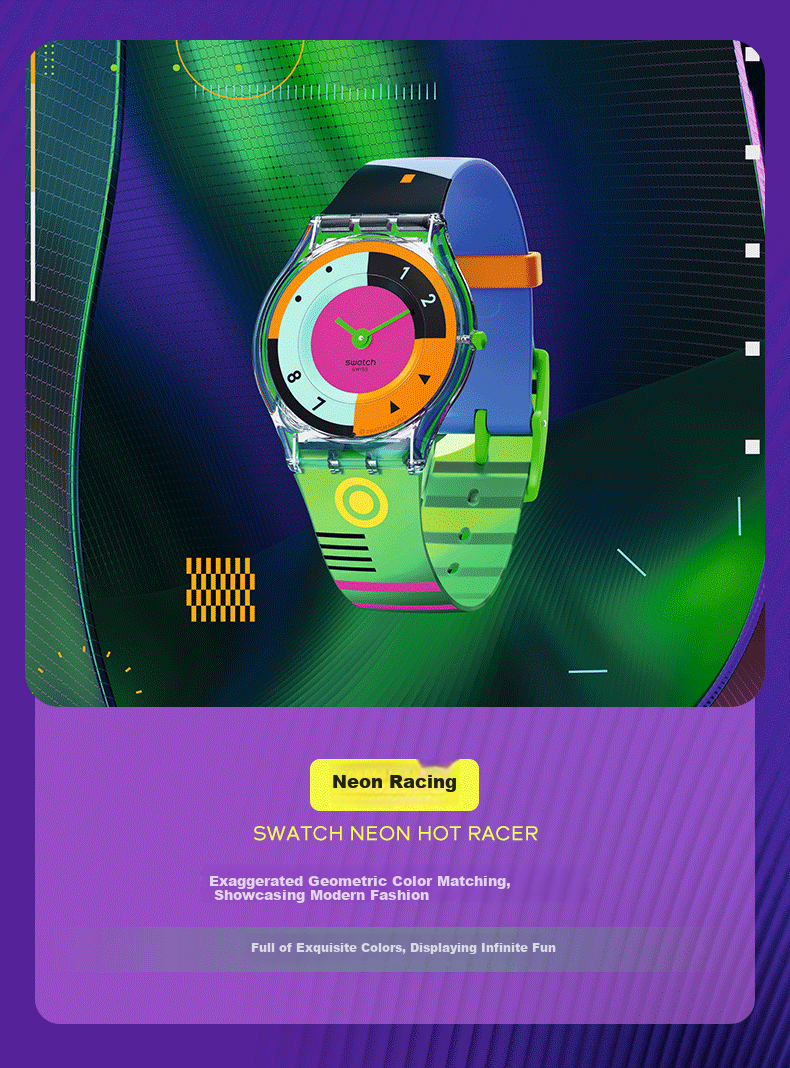 Swatch Swiss Watch, Three-Eye Chronograph Trendy Color-Block Retro Quartz Watch, Holiday Gift, Neon Luminous Marker 5