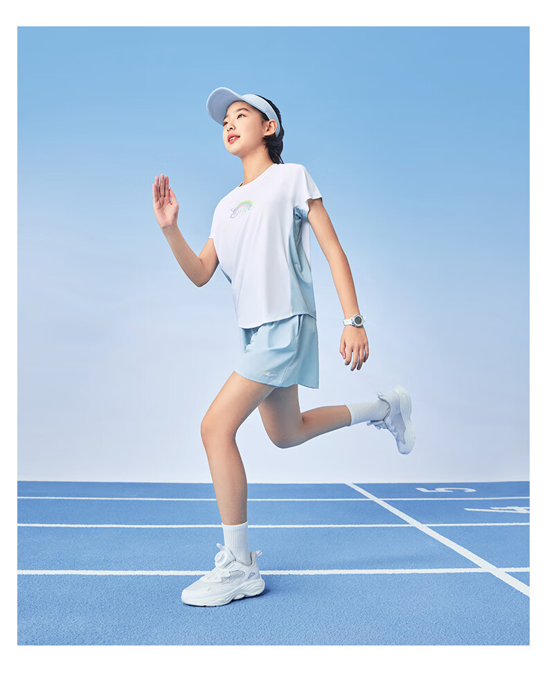 ERKE Kids Girls Sports Set Children's Casual Short Sleeve Set Pure White 120 12
