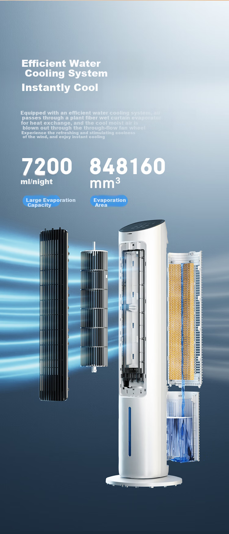 GREE [Plasma Sterilization] Home Air Conditioner Fan with Humidification, Cooling Fan with Water Cooling, Bladeless Tower Fan, Energy-Saving Cooling Machine, Air Cooler KS-06X70Dag 7