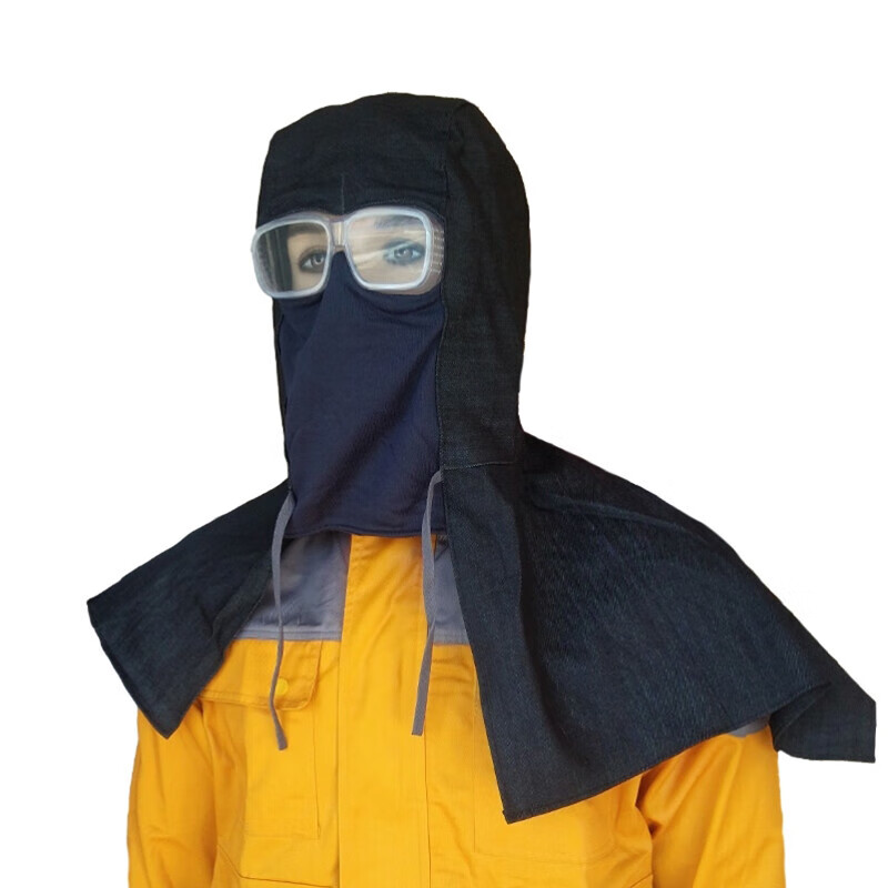 BAIGE Dustproof Cap with Glasses Hooded Shoulder Cover Labor Protection Hat Breathable (With Glasses) Denim Blue