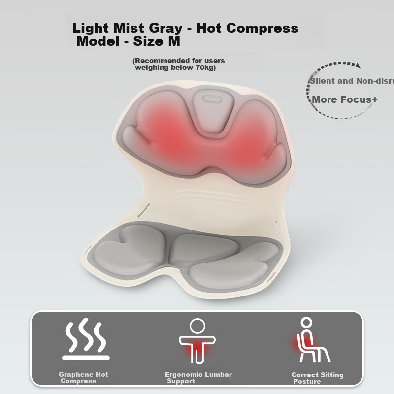 MIAOJIE MH02 Lumbar Support Chair, Waist Massager, Ergonomic Chair for Home And Office Use, Posture Correction with Heat Therapy, Practical Birthday Gift, Gray, Size M