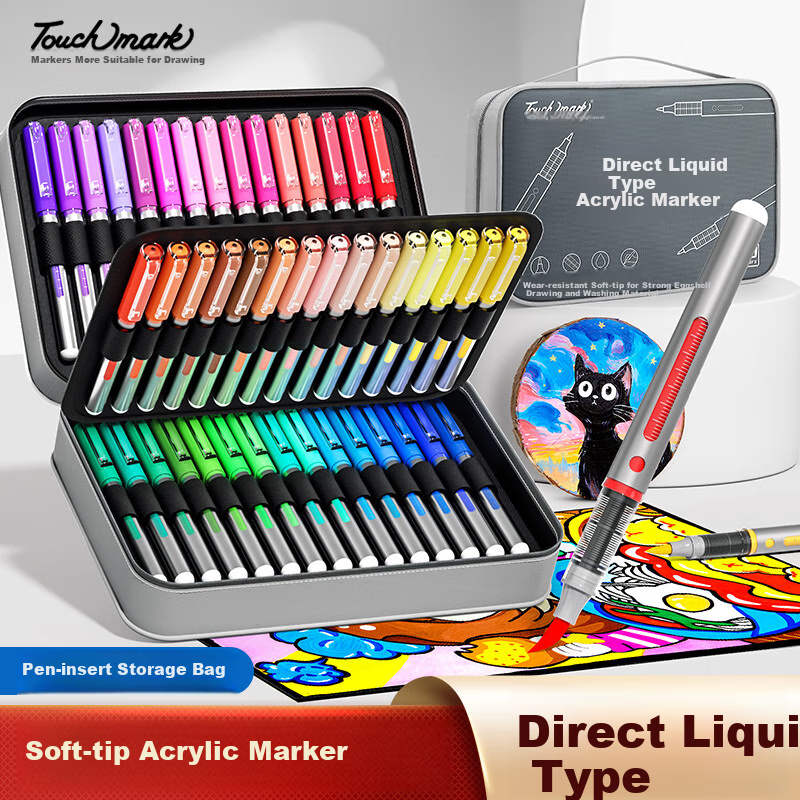 Touch Mark 48-Color Direct Liquid Soft-Tip Acrylic Markers, Large Capacity Watercolor Pens with Intelligent Ink Control, Non-Translucent Colors, Birthday Gift for Students, Children, Boys And Girls