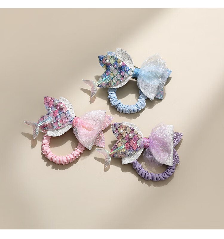 CHIMERA 3-Piece Mermaid Hair Ties, Ponytail Holders, Hair Bands for Children, Girls' Birthday Gift 2