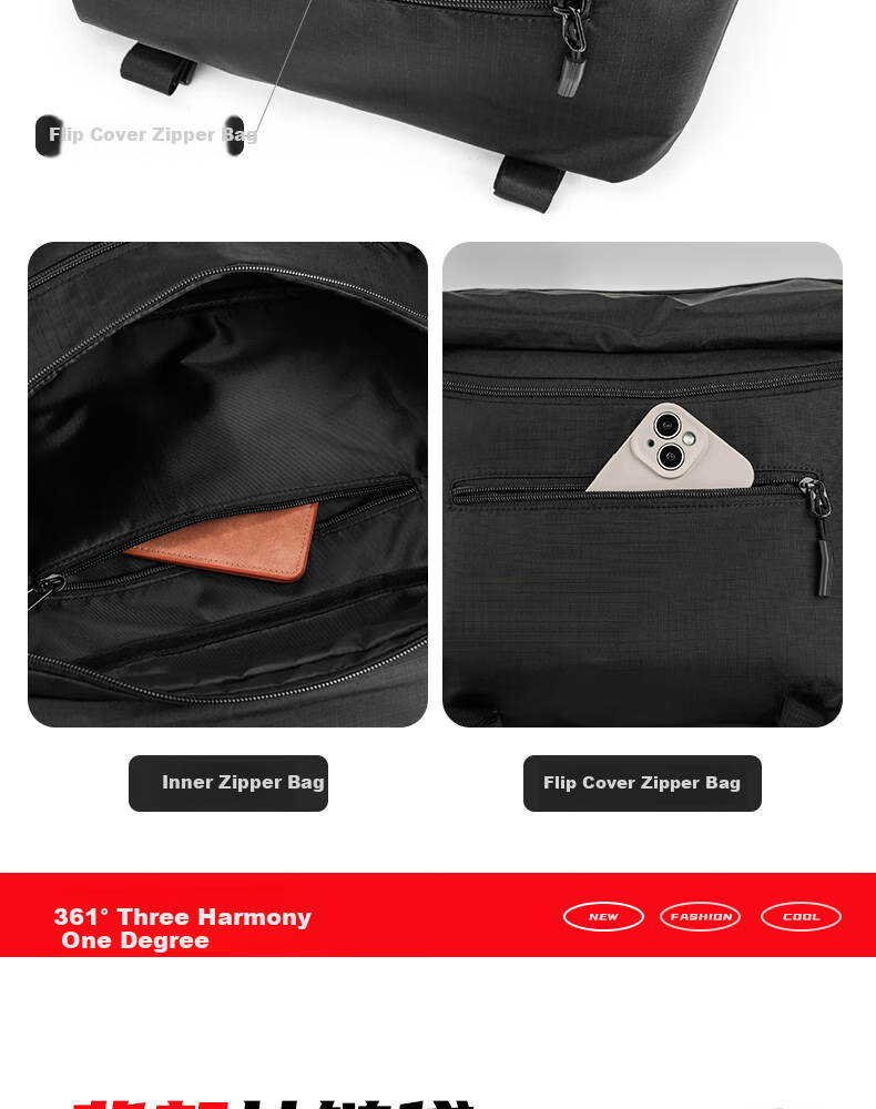 361° Large Capacity Shoulder Bag Crossbody Bag for Men And Women, Student Couple Casual Sports Outdoor Small Backpack Messenger Bag, Black 9