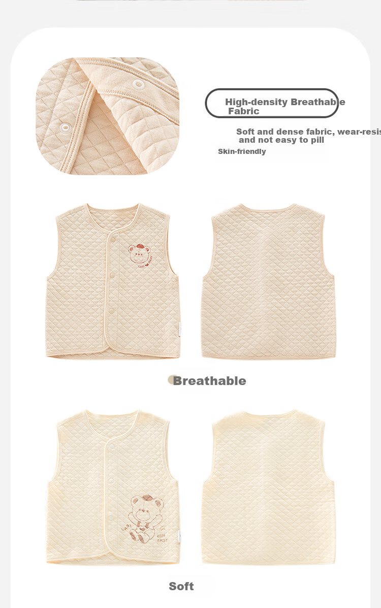 Labi Baby Children's Vest with Full Opening, Infant Vest for Spring And Autumn, Boys And Girls Home Wear Warm Waistcoat, Light Apricot Color, Size 80 10