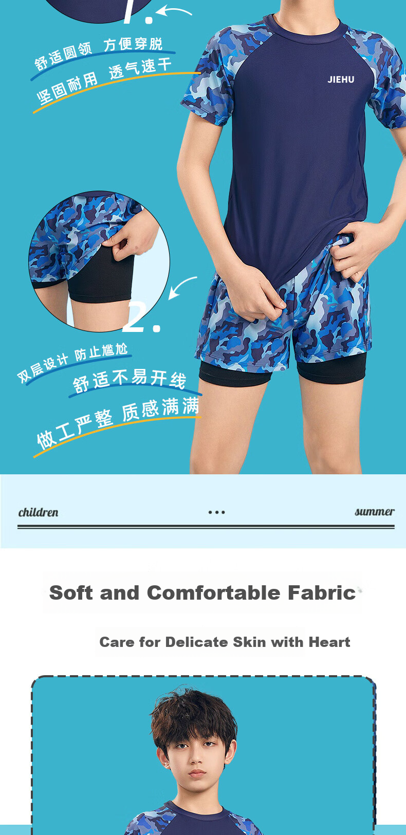 Jiehu Children's Swimwear, Boys' Swim Trunks Set, Big Kids' Two-Piece Swimsuit, Baby Swimming Gear 5