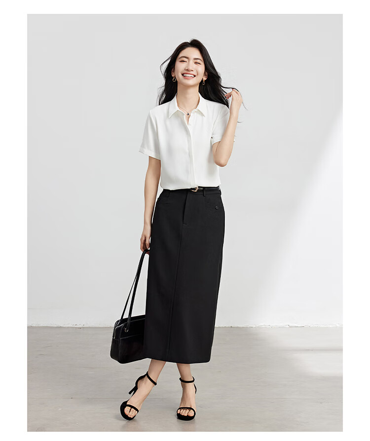 Bodexiaojie Blue Chiffon Short-Sleeve Blouse for Petite Women, Professional Work Top, Interview Formal Wear Shirt, Size L 12