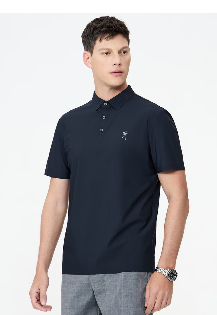 DANCING WOLVES [Quick-Dry Elastic] Summer Simple Casual Versatile Men's Short-Sleeve POLO, 211 Gray-Green, M(170) 9