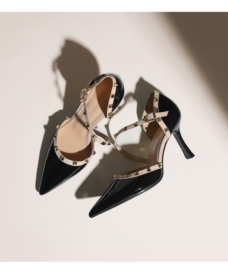 ZHR Rivet High Heels for Women, Elegant Pointed Toe, Socialite Style, Thin Heel Pumps, Sexy Closed-Toe Sandals for Women, IE02, Nude Pink, Size 34 22