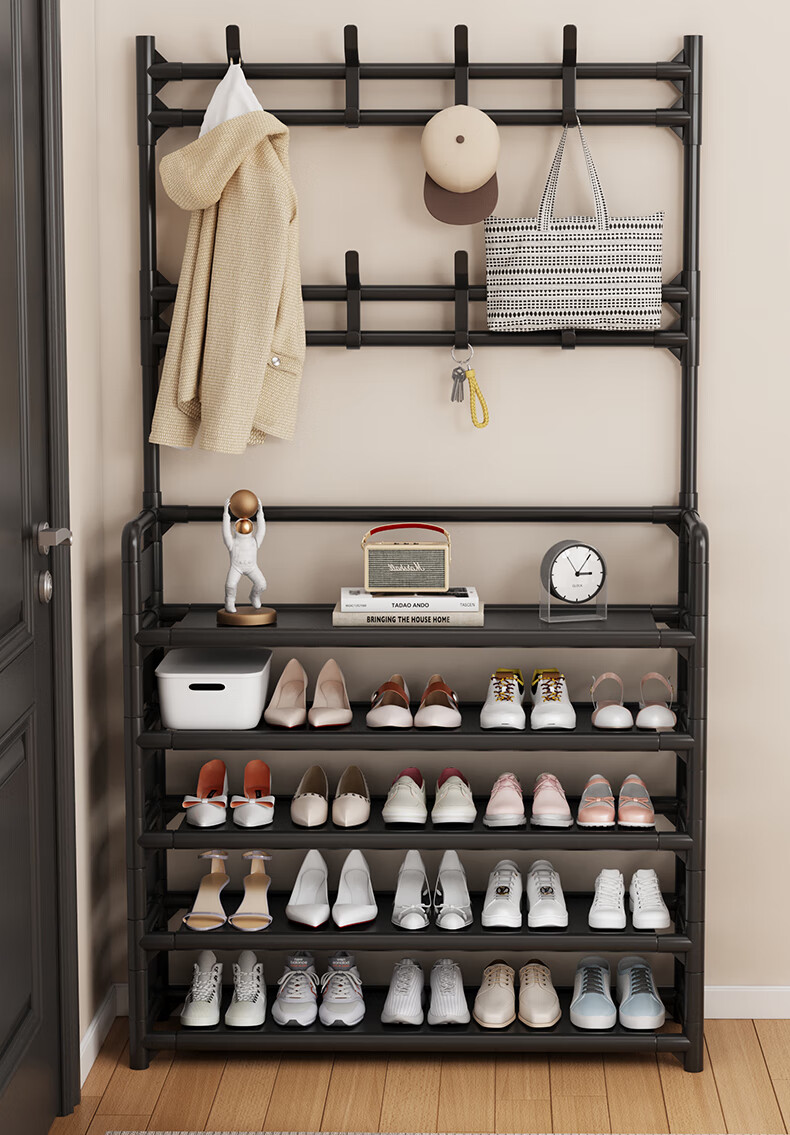 Yimo Multi-Layer Shoe Rack Home Entryway Simple Shoe and Hat Cabinet Dormitory Storage Shelf 5-Tier 80cm Side Cloth 5