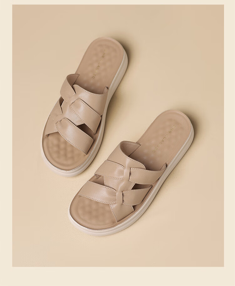 ZHR Zese First Layer Cowhide Thick Sole Women's Summer Casual Beach Woven Slippers Soft Comfort Shoes EQ09 Apricot Size 36 17