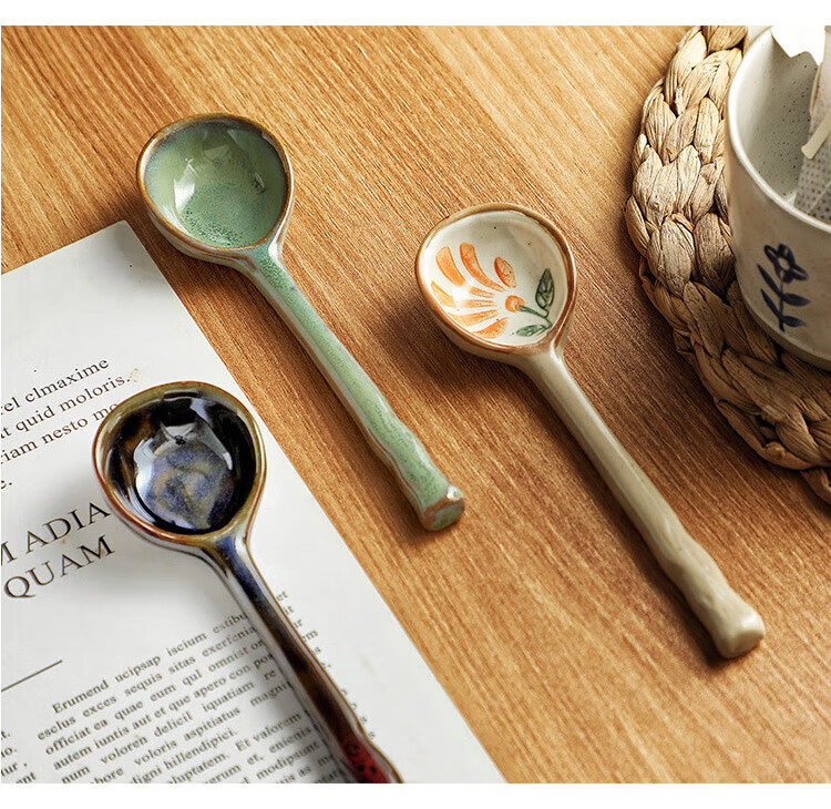 Quanshi Japanese Ceramic Small Spoon Set of 2 - Household Soup Spoon, Ramen Spoon, Porridge Spoon, Rice Spoon, Dessert Spoon 6