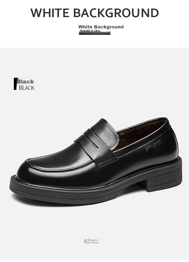 St&Sat Men's Shoes, Top-Grain Leather, Formal Business Dress Shoes, Versatile Slip-On Casual Leather Shoes for Men, Black, Size 43 14