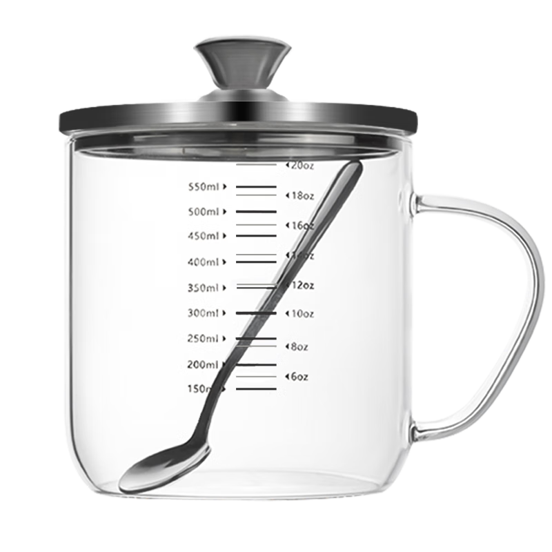 Newair High Borosilicate Glass Cup Heat-Resistant Milk Coffee Measuring Cup with Lid for Home and Office