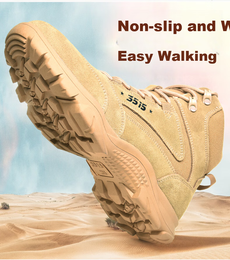 3515 Qiangren Outdoor Boots for Men, Spring And Autumn Combat Boots, Breathable Training Boots, Non-Slip Wear-Resistant Work Boots, Sand Color, Size 39 1