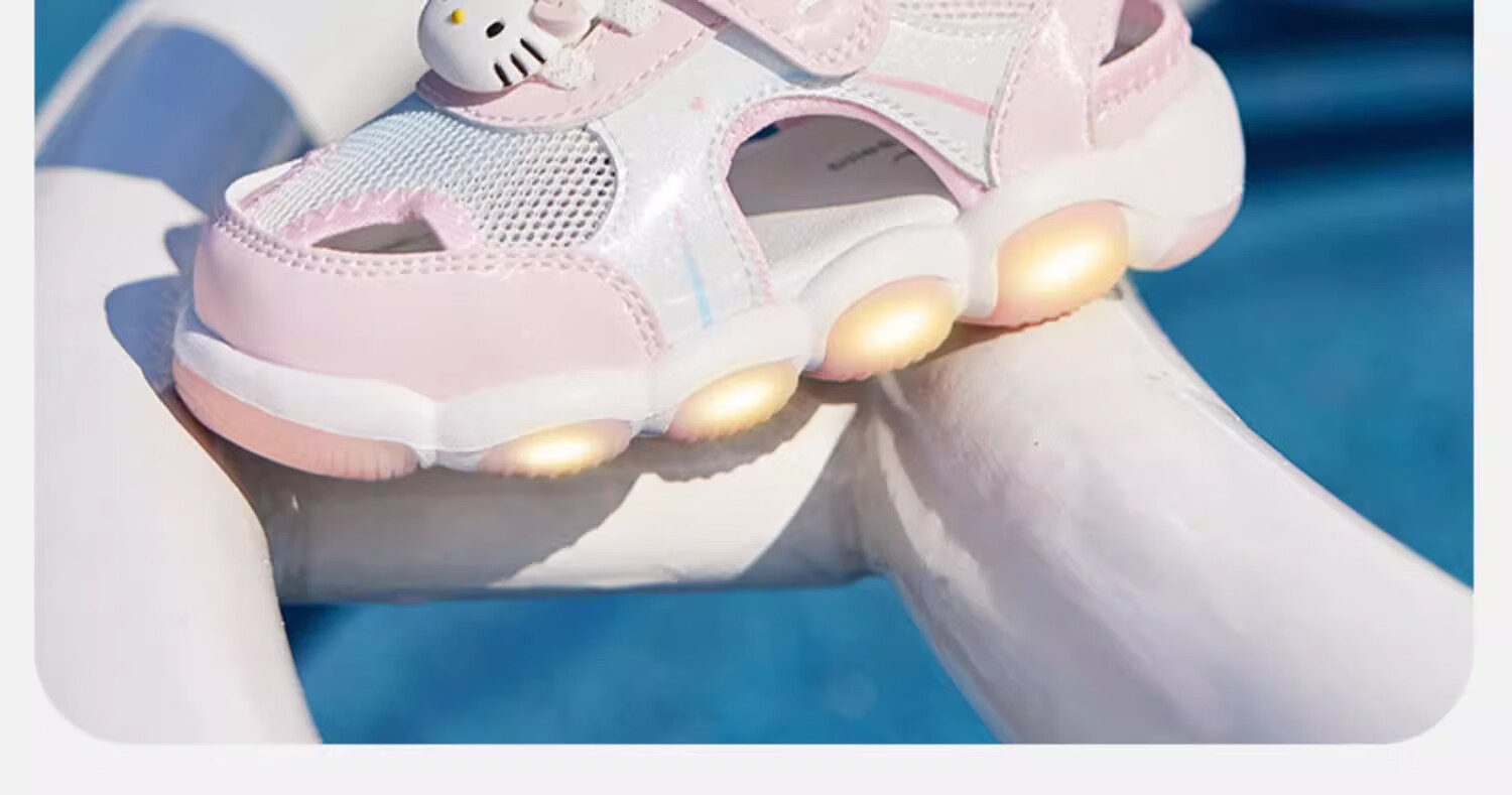 DAVE & BELLA Hello Kitty Collaboration Children's Light-Up Sandals Summer Girls' Walking Shoes with Glowing Lights 10