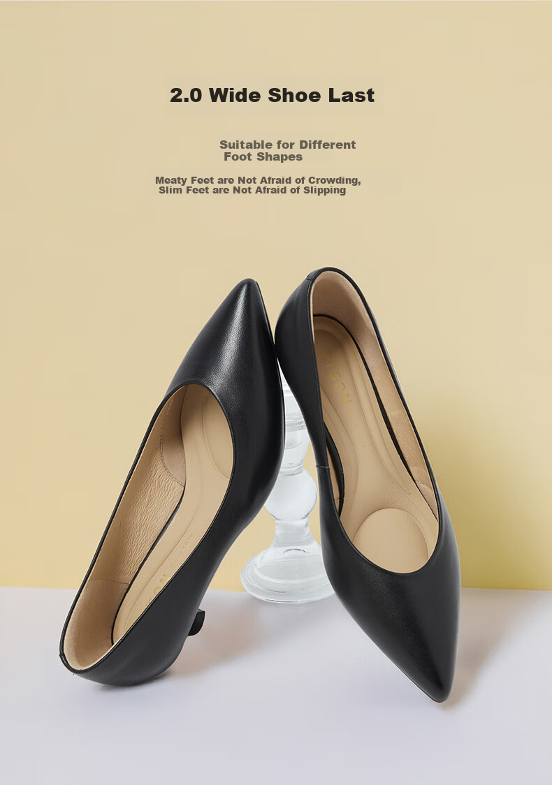 PT'SON Women's Lambskin Work Shoes, 2026 New Style, Soft Sole Comfortable High Heels for Work, Fashionable Commuter Professional Shoes, Black, Size 35 11