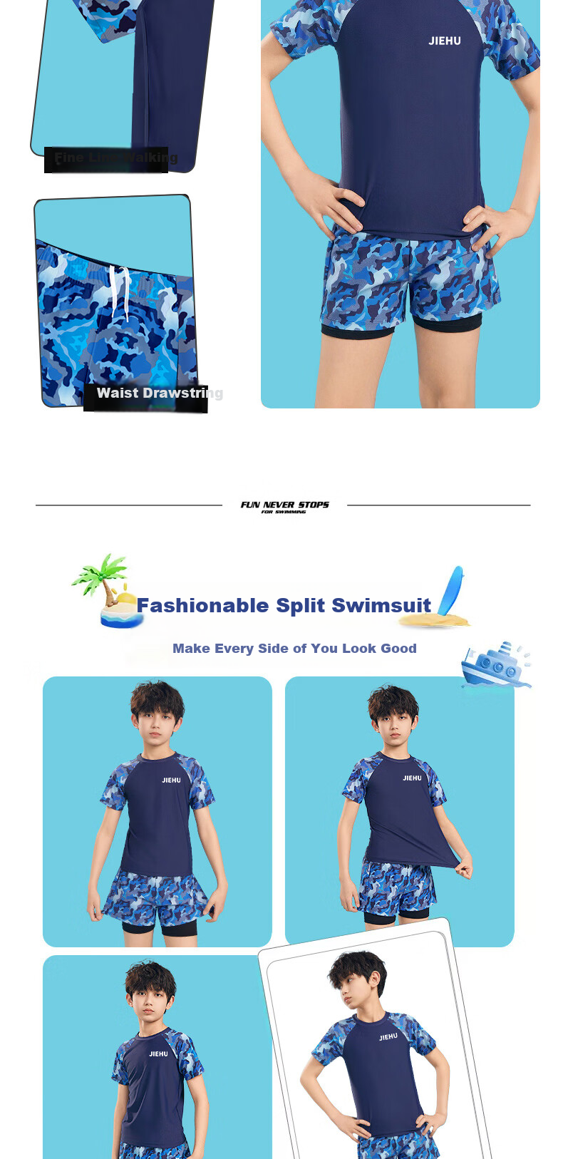Jiehu Children's Swimwear, Boys' Swim Trunks Set, Big Kids' Two-Piece Swimsuit, Baby Swimming Gear 3