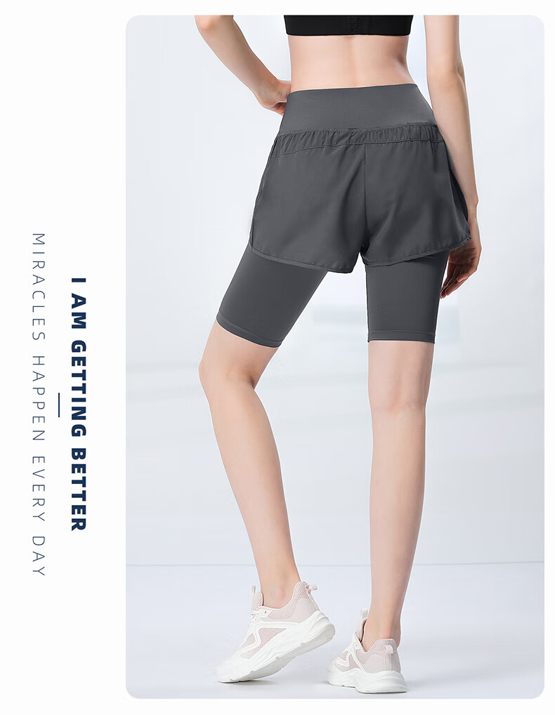CAMEL Faux Two-Piece Quick-Dry Women's Sports Pants, Elastic Running Fitness Shorts, Y24BA4L0037M, Misty Gray, L 15