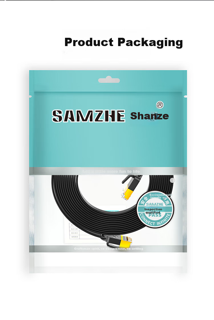 SAMZHE CAT7 Flat Ethernet Cable, 10 Gigabit Network Shielded Twisted Pair Gold-Plated Connection Cable, Engineering And Home Computer Broadband Patch Cord, Black 15 Meters CAT-715C 1