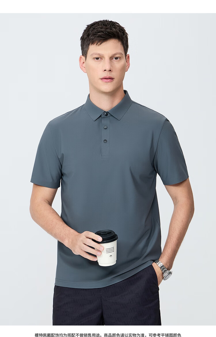 DANCING WOLVES [Elastic Chenille] Lightweight Quick-Dry Summer Casual Men's Short-Sleeve POLO Shirt, 015 Dark Gray, M(170) 8