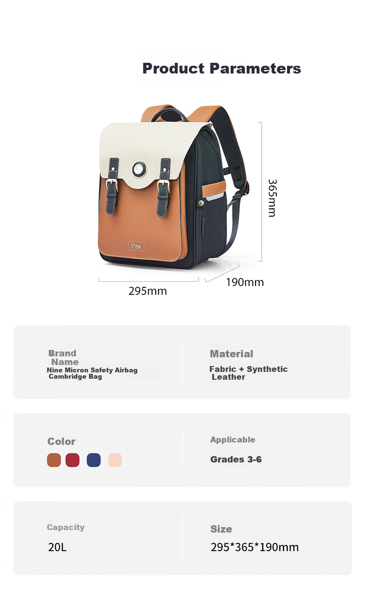 9UM Watch Backpack for Primary School Students Grades 3-6, Boys And Girls, Lightweight Safety Airbag Cambridge Bag U2607 Morandi Pink 17