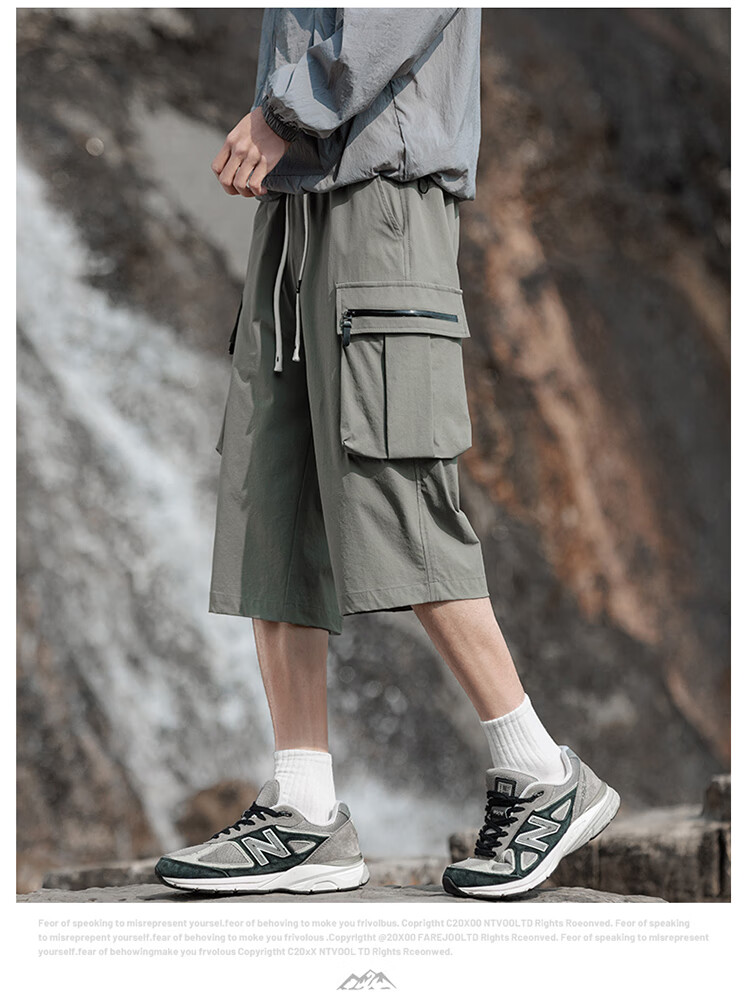 Foss Phil Breathable Quick-Dry Capri Pants for Men, Spring And Summer Loose-Fit Cargo Straight-Leg Casual Trousers K172 Black 2XL 9