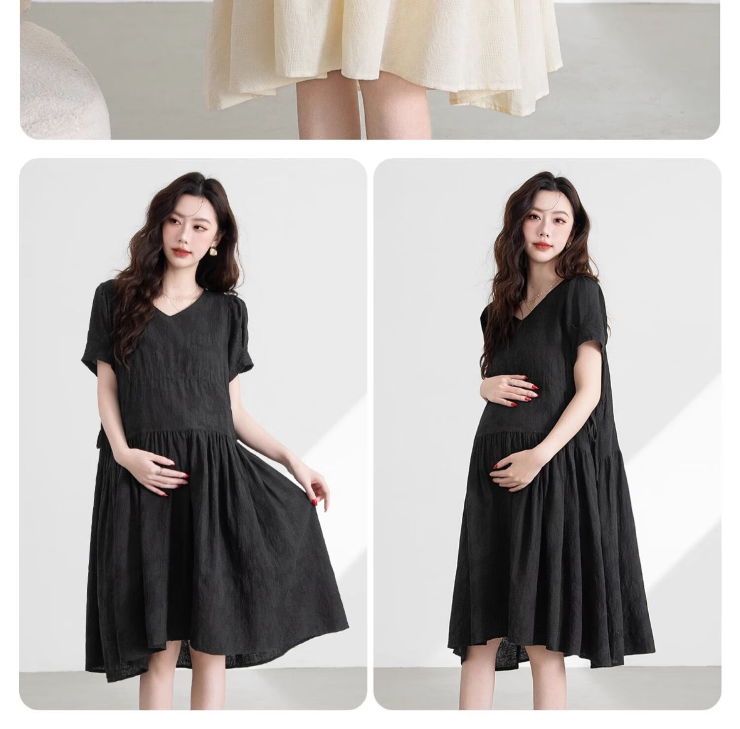 JOYNCLEON Maternity Dress Summer French Style Loose Black Long Dress Pregnancy Clothes Black XL Jly156790 5