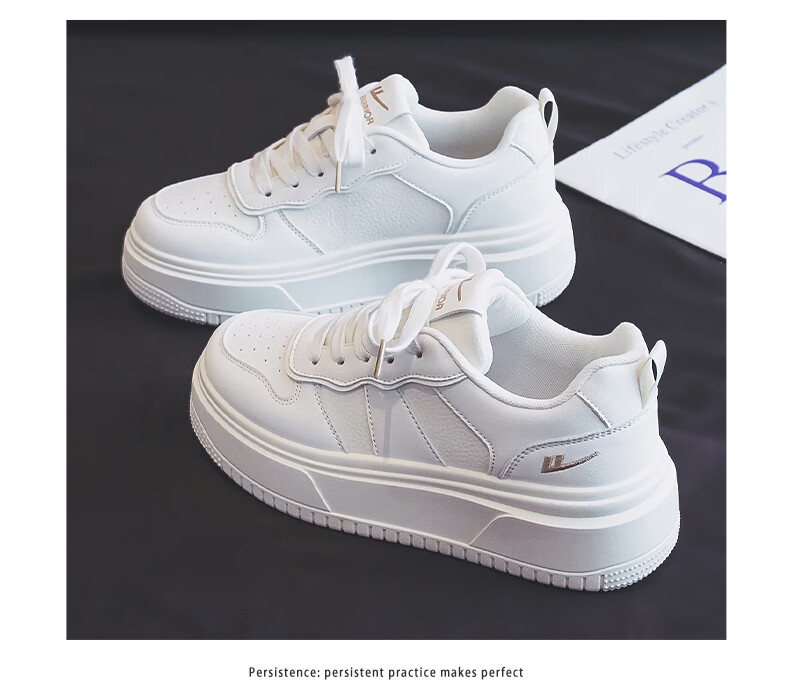 Warrior Women's Shoes, White Sneakers, Skateboard Shoes, New Spring 2026 Leather Dad Shoes, Thick-Soled Heightening Versatile Casual Sports Shoes 14