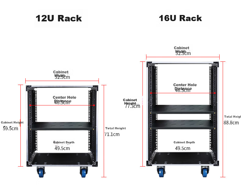Shuledi ABS-80U Speaker Cabinet, Audio Rack, 16U Wooden Cabinet, Storage for Amplifiers, Mixer, Microphones, And Main Units, with Wheels And Doors, Includes One Partition Board 9