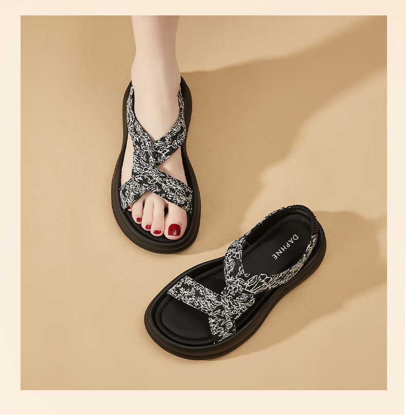 DAPHNE Women's Guofeng Roman Sandals Spring 2026 New Thick-Soled Sporty Beach Shoes with Skirt Matching 1